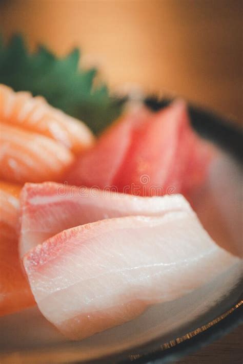 Fish Sashimi Colorful And Yummy Japanese Food Sashimi Set Stock Photo