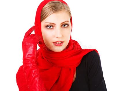 Beautiful Cute Young Girl Red Scarf Stock Photo Image Of Cute