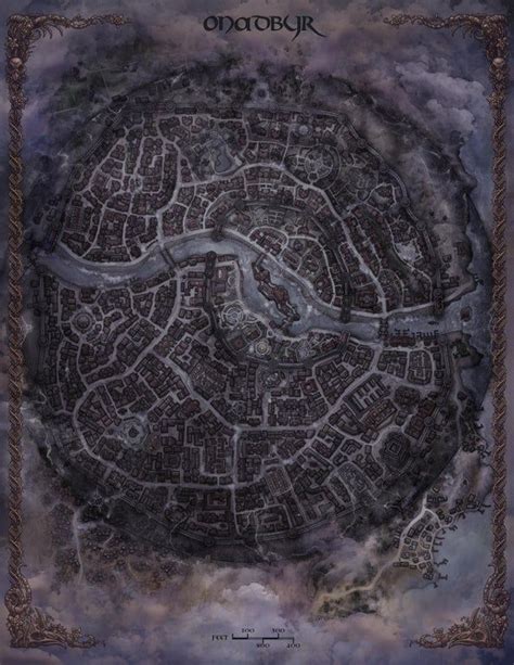An Old City Map In The Sky With Clouds And Water On Its Sides