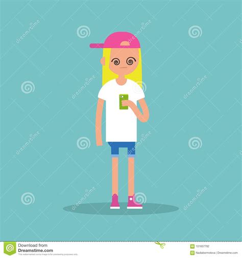 Conceptual Illustration Young Blond Girl Hypnotized By Her Smar Stock Illustration