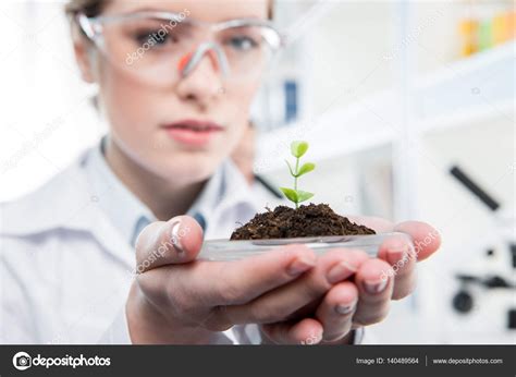 Female Scientist With Green Plant — Stock Photo © Dmitrypoch 140489564