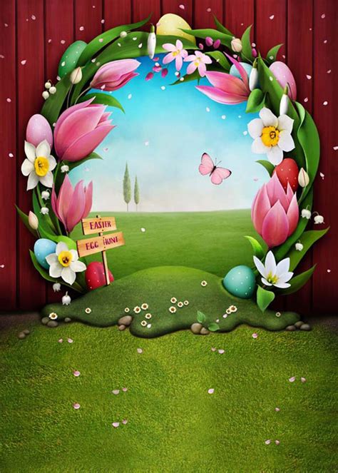 Happy Easter Photography Backdrops Flowers Spring Vinyl Photography For