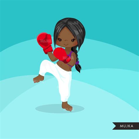 Card Making Boxing Sports School Black Kickboxing Girl Clipart Activity