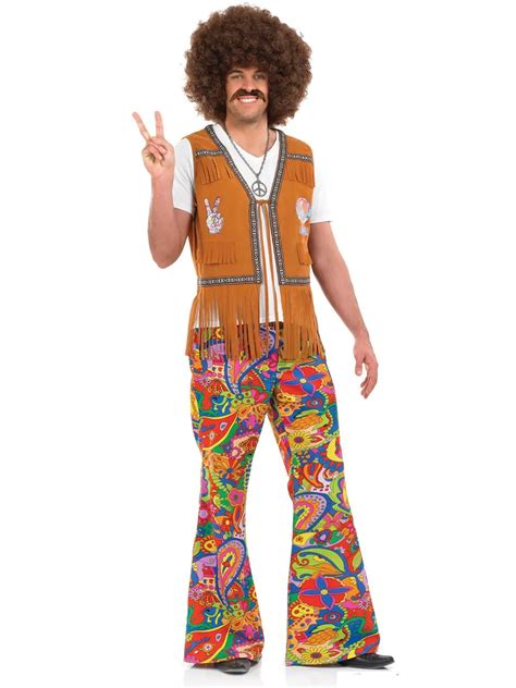 Mens 60s 70s 1960s Hippie Groovy Costume Halloween Retro Hippy Disco