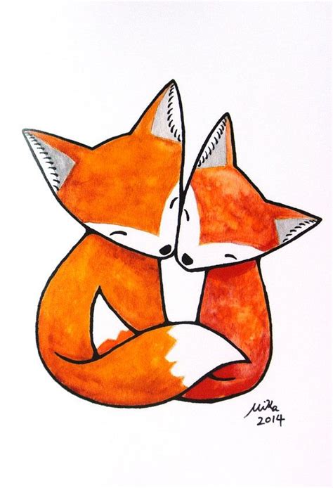 Fox Print Fox Couple Love Illustration Print Orange Fox Art Etsy