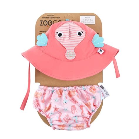 Zoocchini Upf50 Baby Swim Diaper And Sun Hat Set Sally The Seahorse In