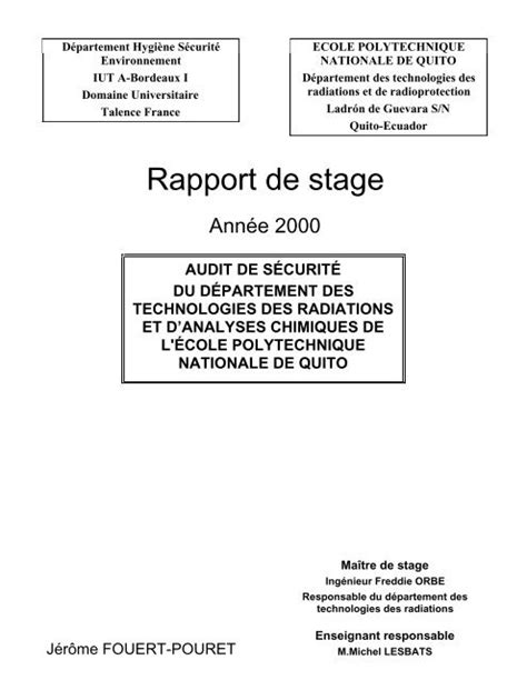 Rapport De Stage Le Département Hse De Liut De Bordeaux