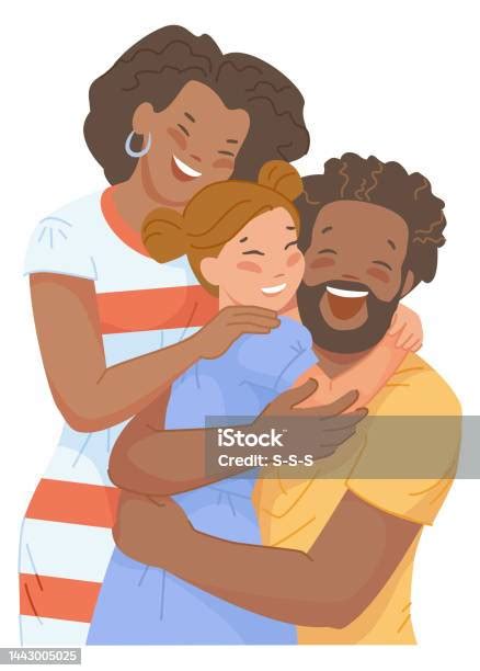 Ilustración De Padres Negros Abrazando A Niña Caucásica Familia Con