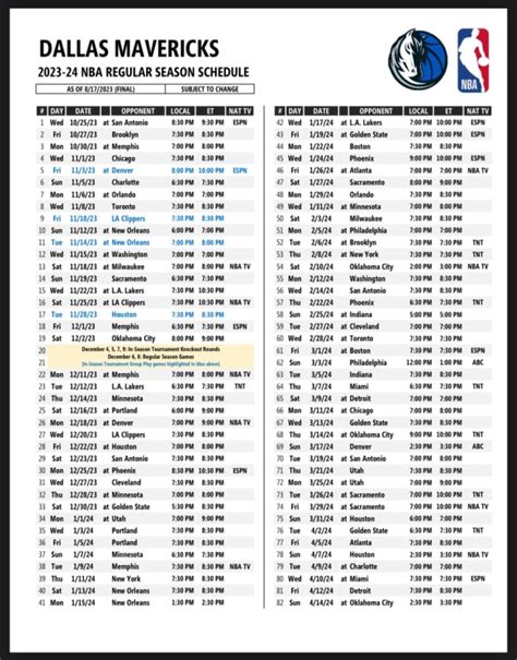 Look Dallas Mavs Full Nba Season Schedule Release Biggest National Tv
