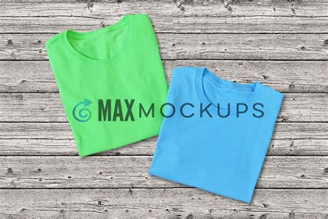 Green And Blue T Shirts Mockup Blank Shirt Flatlay Photo