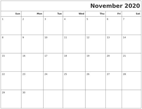 November 2020 Calendars To Print
