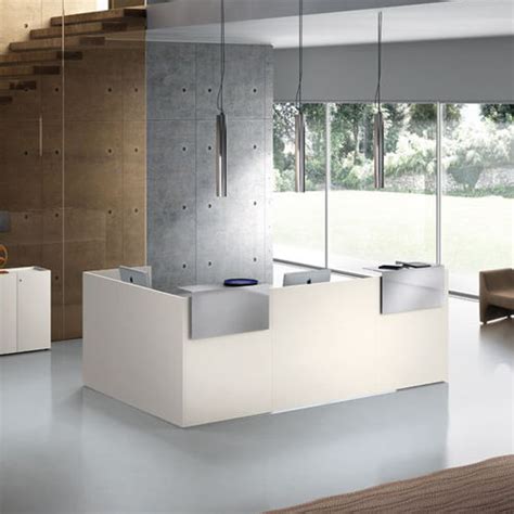 Corner Reception Desk Lithos Della Rovere Wooden Metal Glass