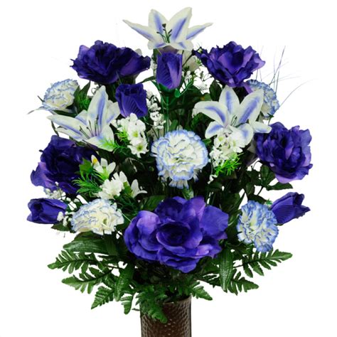 Check out our artificial flower arrangement selection for the very best in unique or custom, handmade pieces from our floral arrangements shops. Purple Rose with Carnations and Lilies (Silk Cemetery Flowers)