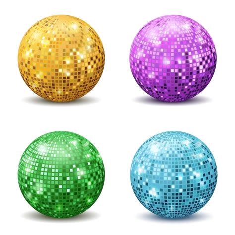 Premium Vector Color Disco Balls Realistic Reflection Ball Mirrored
