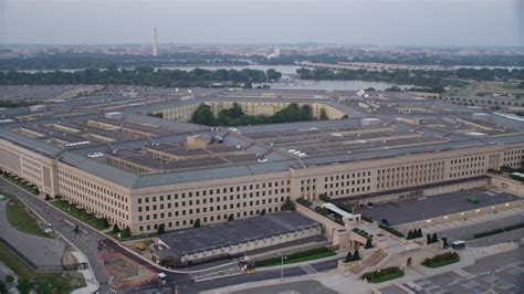 5k Stock Footage Aerial Video Approaching The Pentagon Center Courtyard