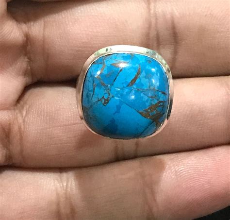 Blue Copper Turquoise Gemstone Sterling Silver Ring Etsy