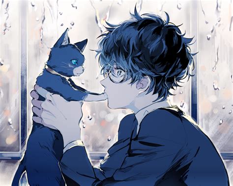 Download 1280x1024 Persona 5 Kurusu Akira Anime Boy Cat
