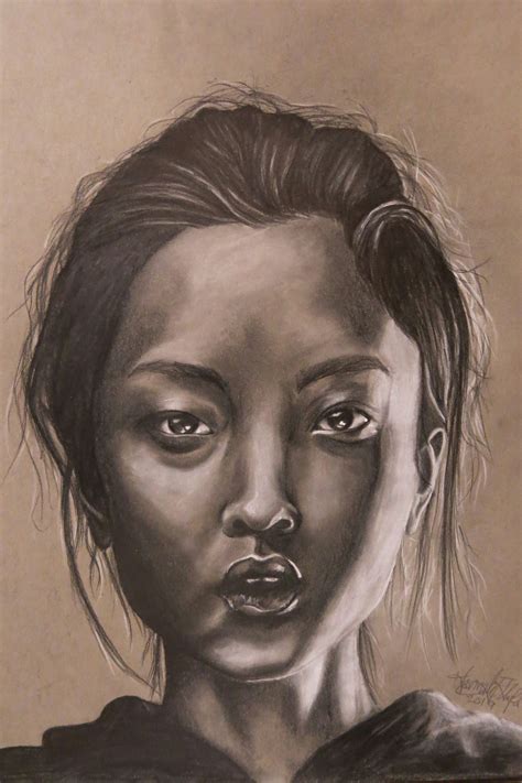 Graphite Drawing With White Charcoal Portrait Drawing Art Artwork By