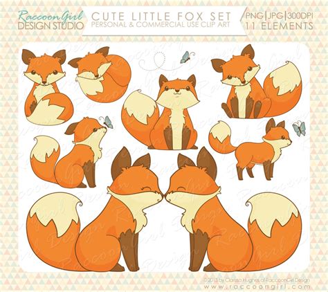 Cute Little Fox Clip Art Set Personal And By Raccoongirldesign