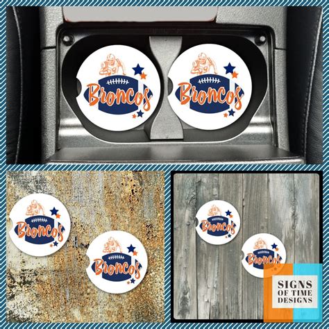 Car related gifts for dad. Broncos Football Sandstone Car Coasters, 2 Piece Coaster ...