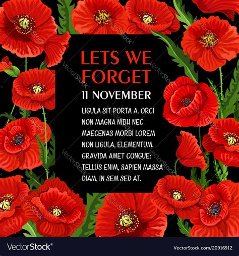 Remembrance Day 11 November Poppy Poster Vector Image