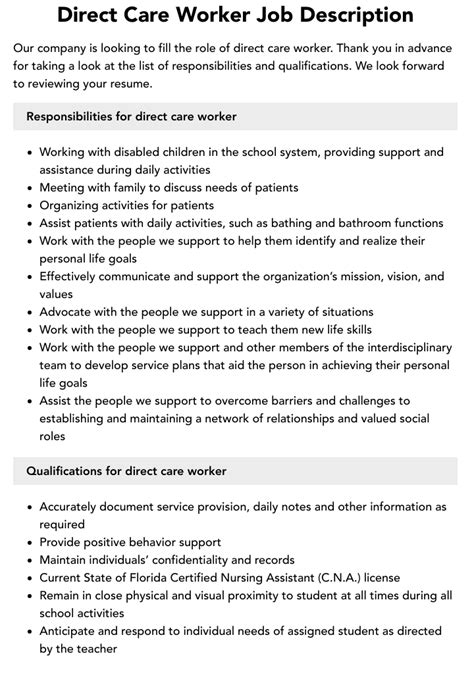 Direct Care Worker Job Description Velvet Jobs