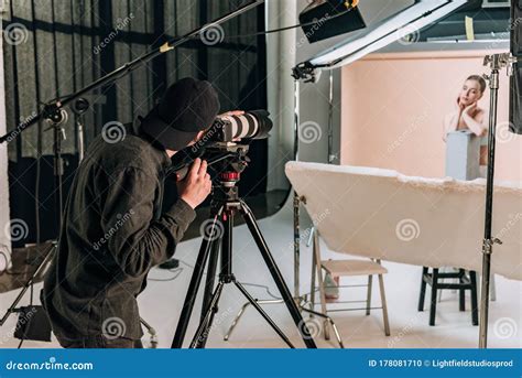 Cameraman Filming Beautiful Woman Stock Photo Image Of Equipment