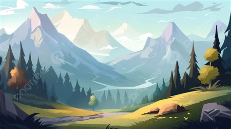 Beautiful Cartoon Mountain Landscape Wallpaper Background Cartoon