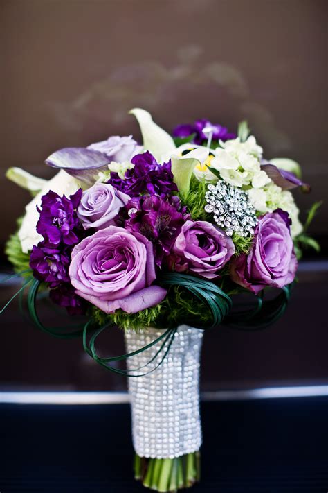 Home wedding party wedding bouquets. Hello Gorgeous ...Purple & White Bouquet of Roses & Lilly ...