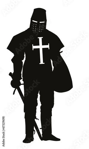 Knight With Sword And Shield Detailed Vector Silhouette Eps 8 Stock