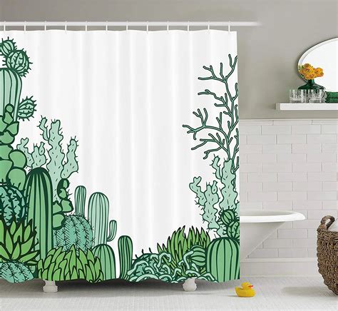 Cactus Decor Shower Curtain Arizona Desert Themed Doodle Cactus