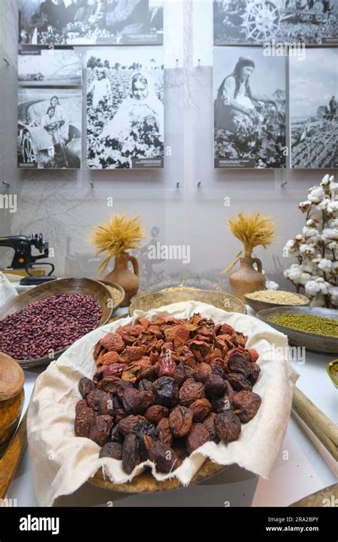 A Display Of Uzbek Agriculture Production Including Beans Dried Fruit Dates At The Shon