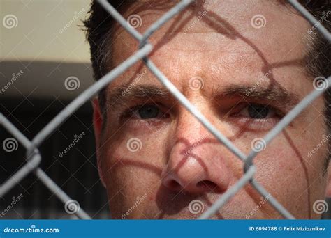 Man Behind A Fence Stock Photo Image Of Link Black Portrait 6094788