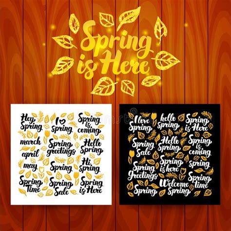 Spring Is Here Lettering Postcards Stock Vector Illustration Of