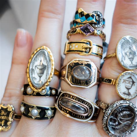 Antique Mourning Rings From Erstwhile Jewelry In Gold And Black Enamel