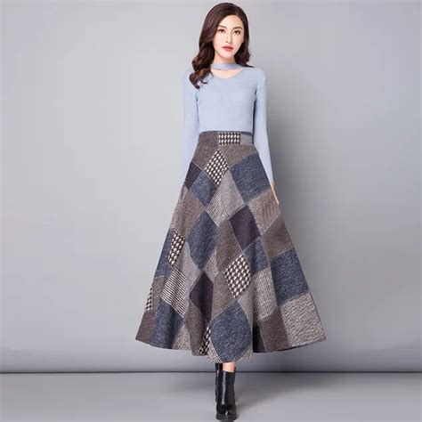 nantersan autumn winter long skirts womens maxi skirt high waist warm wool elegant office lady