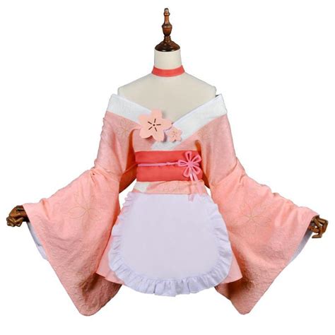 Rezero Japanese Anime Rem Cherry Blossom Maid Kimono Dress Cosplay