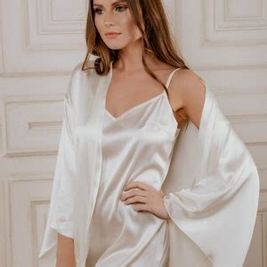 White Natural Silk Robe Pure Silk Kimono Satin Robes Women Etsy