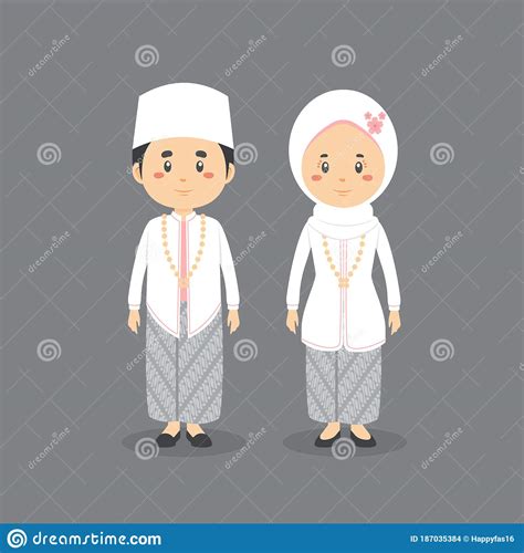 Couple Character Indonesian Wearing Traditional Wedding Dress Stock