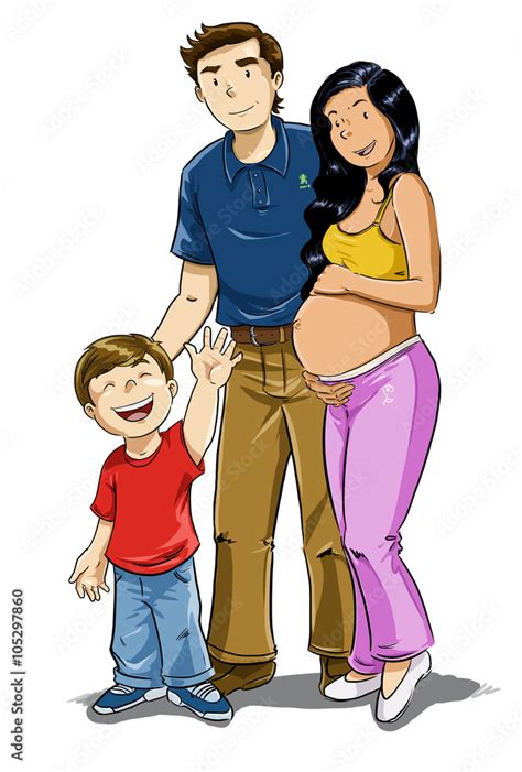 Familia De Hombre Niño Y Mujer Embarazada Ilustración De Stock Adobe