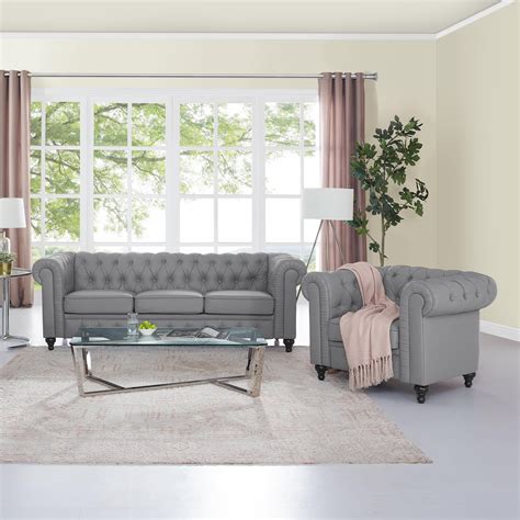 Emery Chesterfield Sofa And Accent Chair With Rolled Arms Tufted