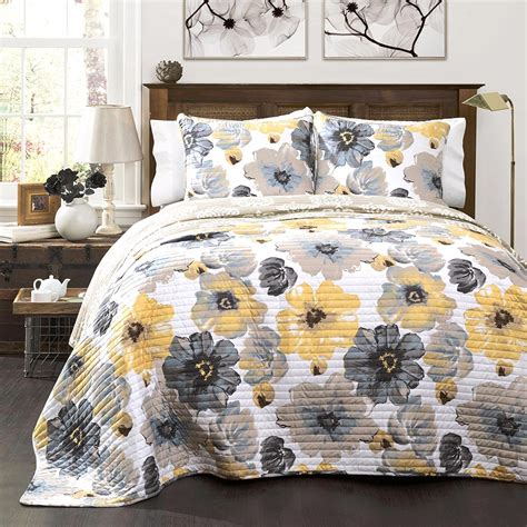 Buy 7 Piece Yellow Floral Queen Size Comforter Set Beautiful Grey