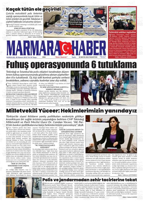 30 Mayıs 2022 tarihli Marmara Haber Gazete Manşetleri