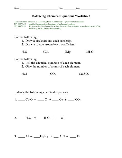 Balancing chemical equations standard of learning ch.3 b, c, e; 13 Best Images of Balancing Equations Worksheet Answer Key ...