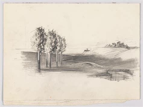 Edward Hopper Study Of A Landscape With Trees Footbridge And House