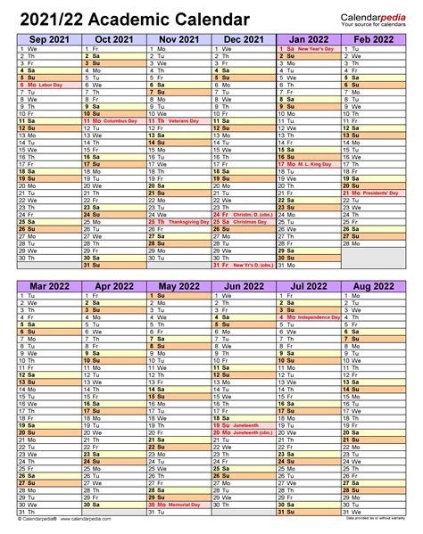 Academic Calendars 20212022 Free Printable Excel Templates