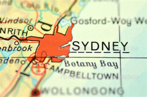 A Closeup Of Sydney New South Wales In Australia On A Map Stock