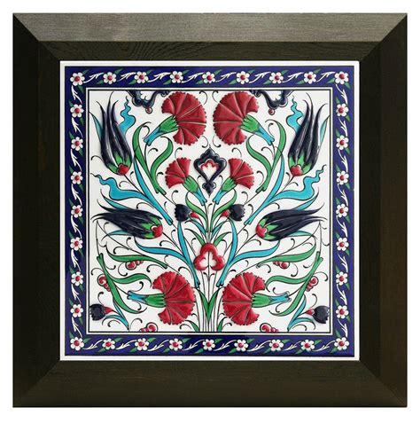 11 Turkish Iznik Ceramic Tile With Frame Carnation Etsy