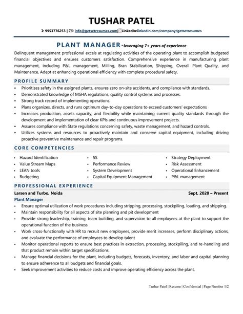 Plant Manager Resume Examples And Tips Zippia