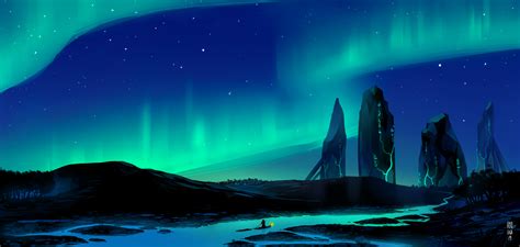 aurora borealis town  hd artist  wallpapers images backgrounds